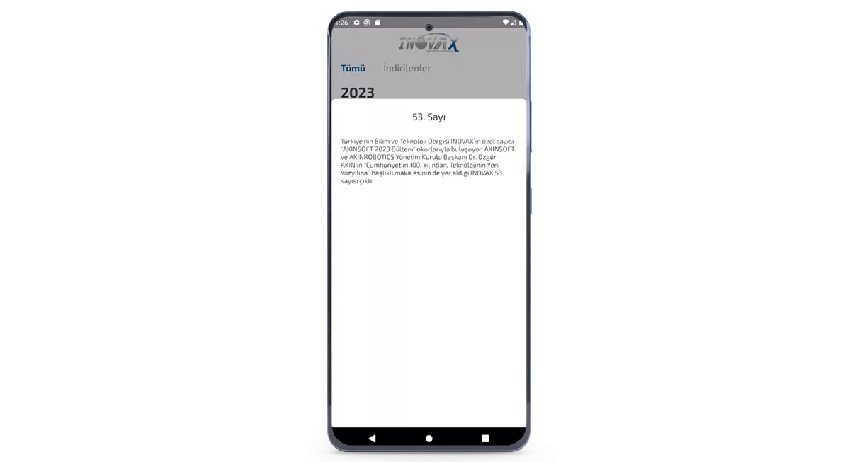Inovax Dergisi (Android) program ekranı
